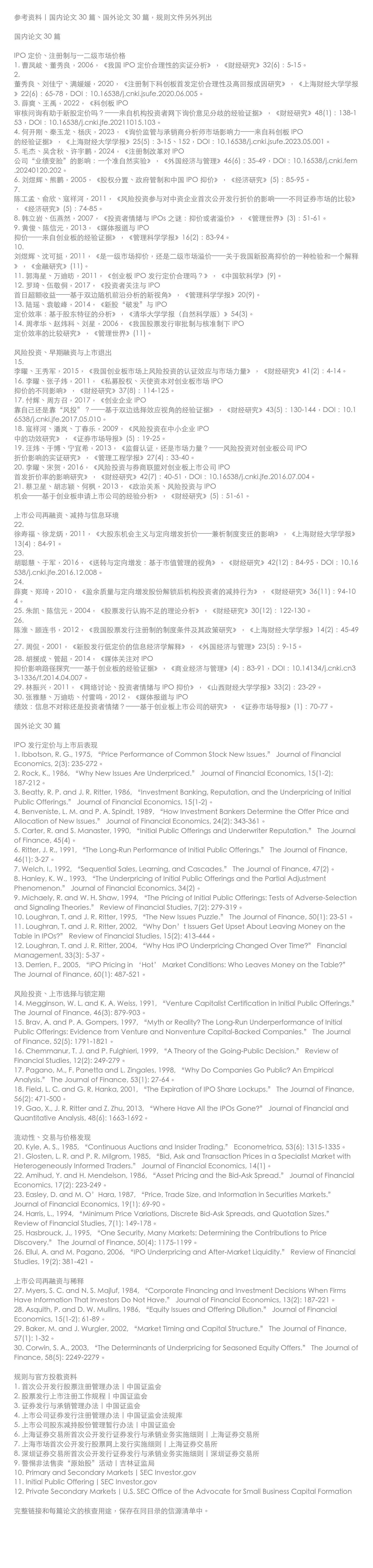 参考资料：国内论文 30 篇、国外论文 30 篇，规则文件另外列出